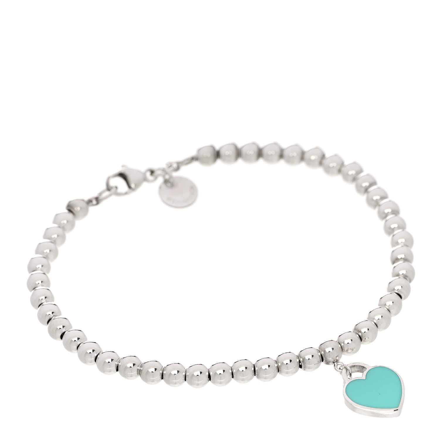 Tiffany Sterling Silver Enamel Diamond 4mm Return to Tiffany Heart Tag Bead Bracelet Blue 2 of 9