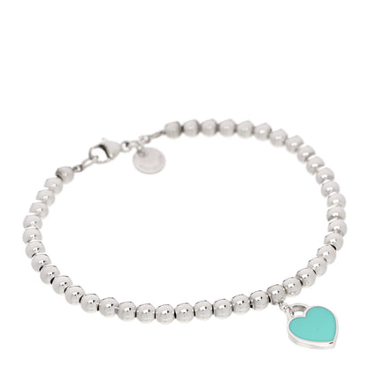 Tiffany Sterling Silver Enamel Diamond 4mm Return to Tiffany Heart Tag Bead Bracelet Blue 2 of 9