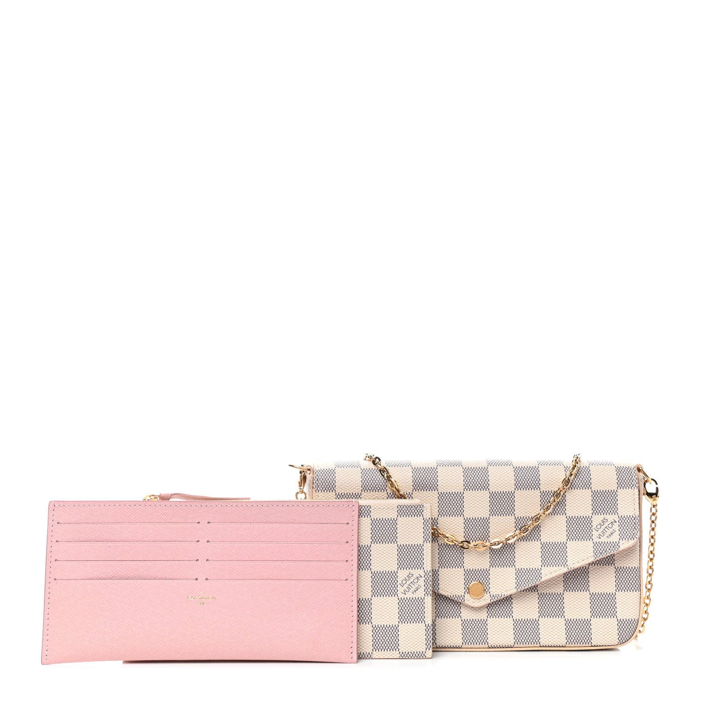 Damier Azur Pochette Felicie Chain Wallet Rose Ballerine
