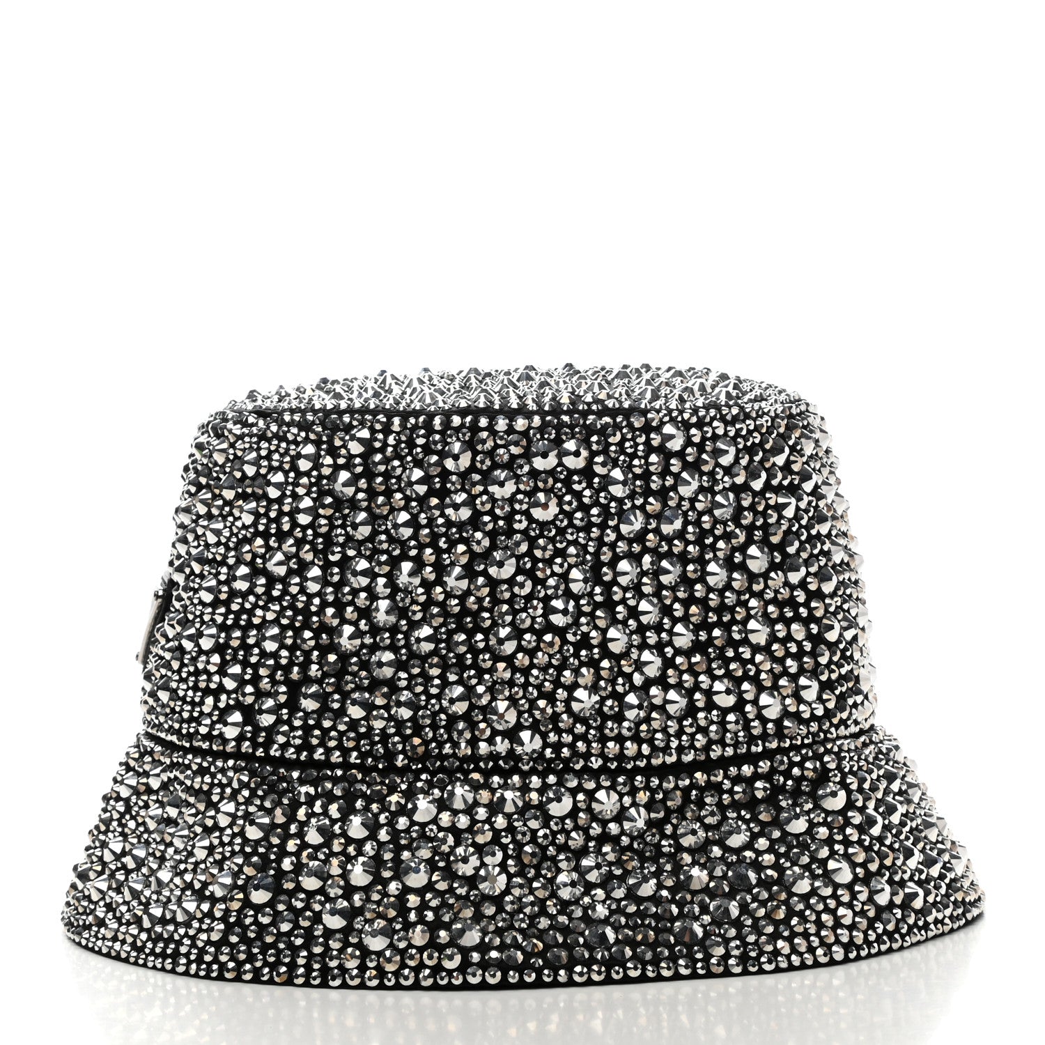 Prada Satin Crystal Metal Triangle Logo Womens Bucket Hat M Metal 4 of 9