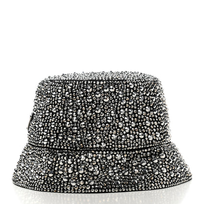 Prada Satin Crystal Metal Triangle Logo Womens Bucket Hat M Metal 4 of 9