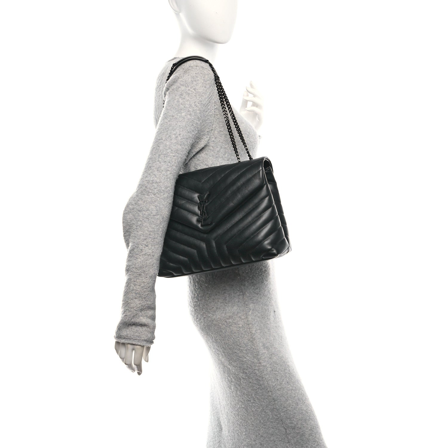 Saint Laurent Calfskin Y Quilted Monogram Monochrome Medium Loulou Chain Satchel Black 2 of 12