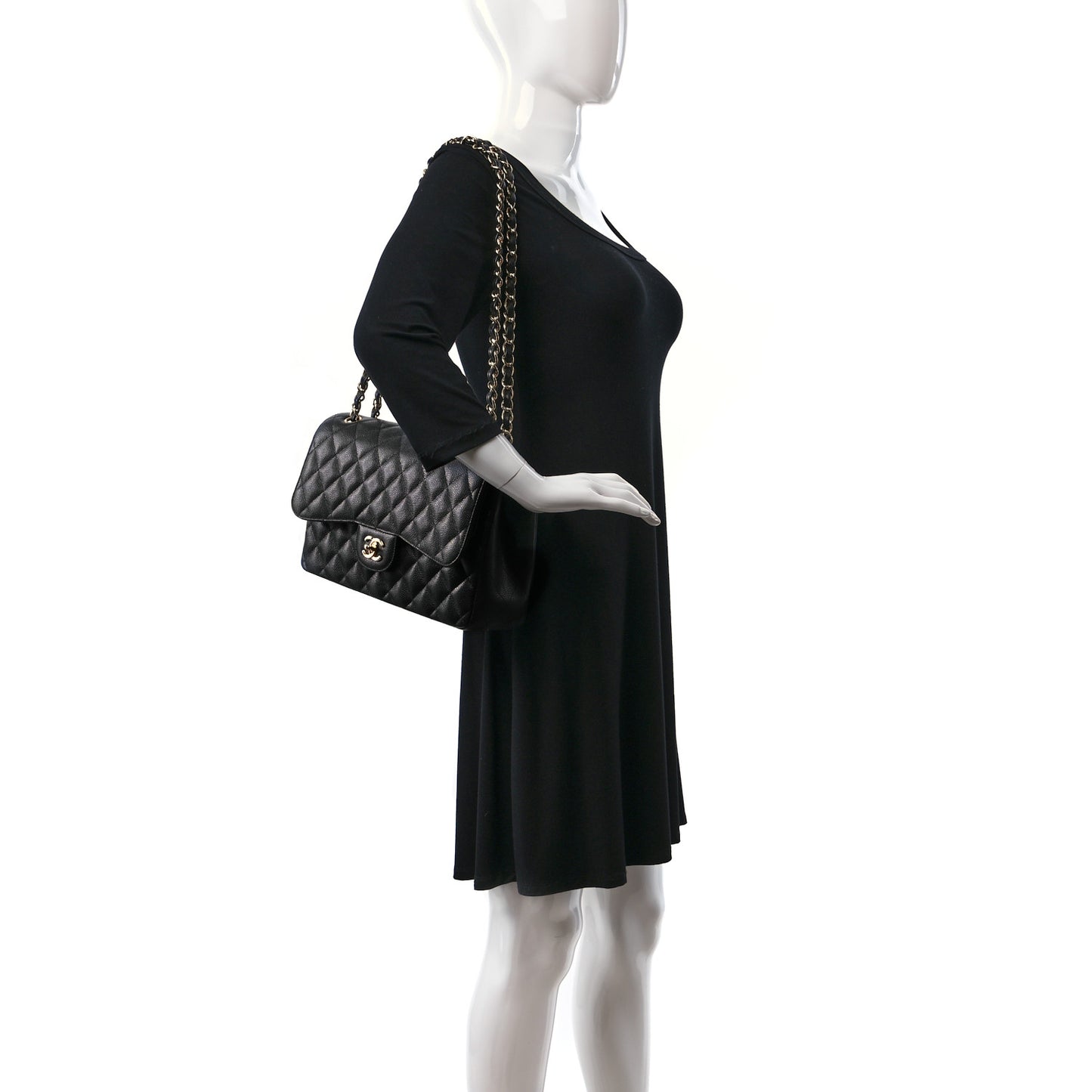 Caviar Quilted Jumbo Double Flap Black