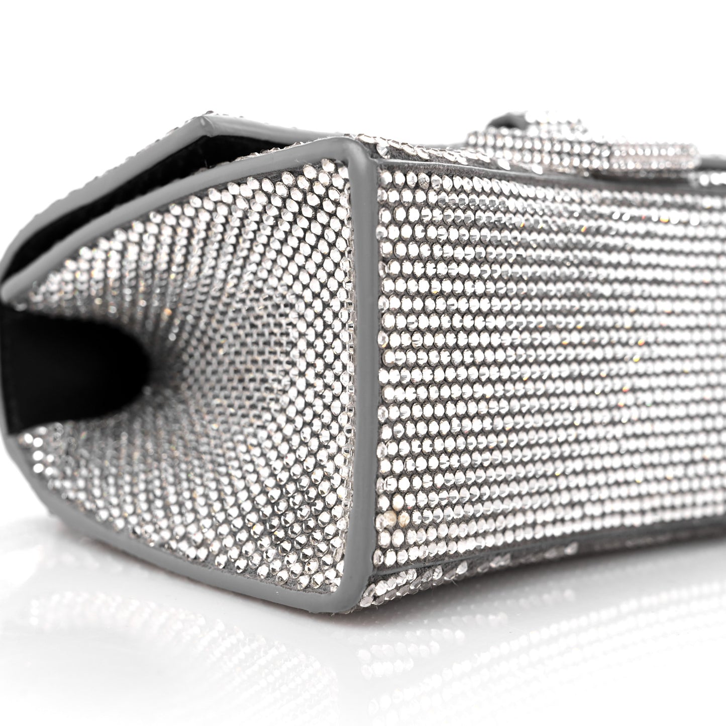 Strass Suede Hourglass Top Handle Bag XS Smoke Grey Crystal
