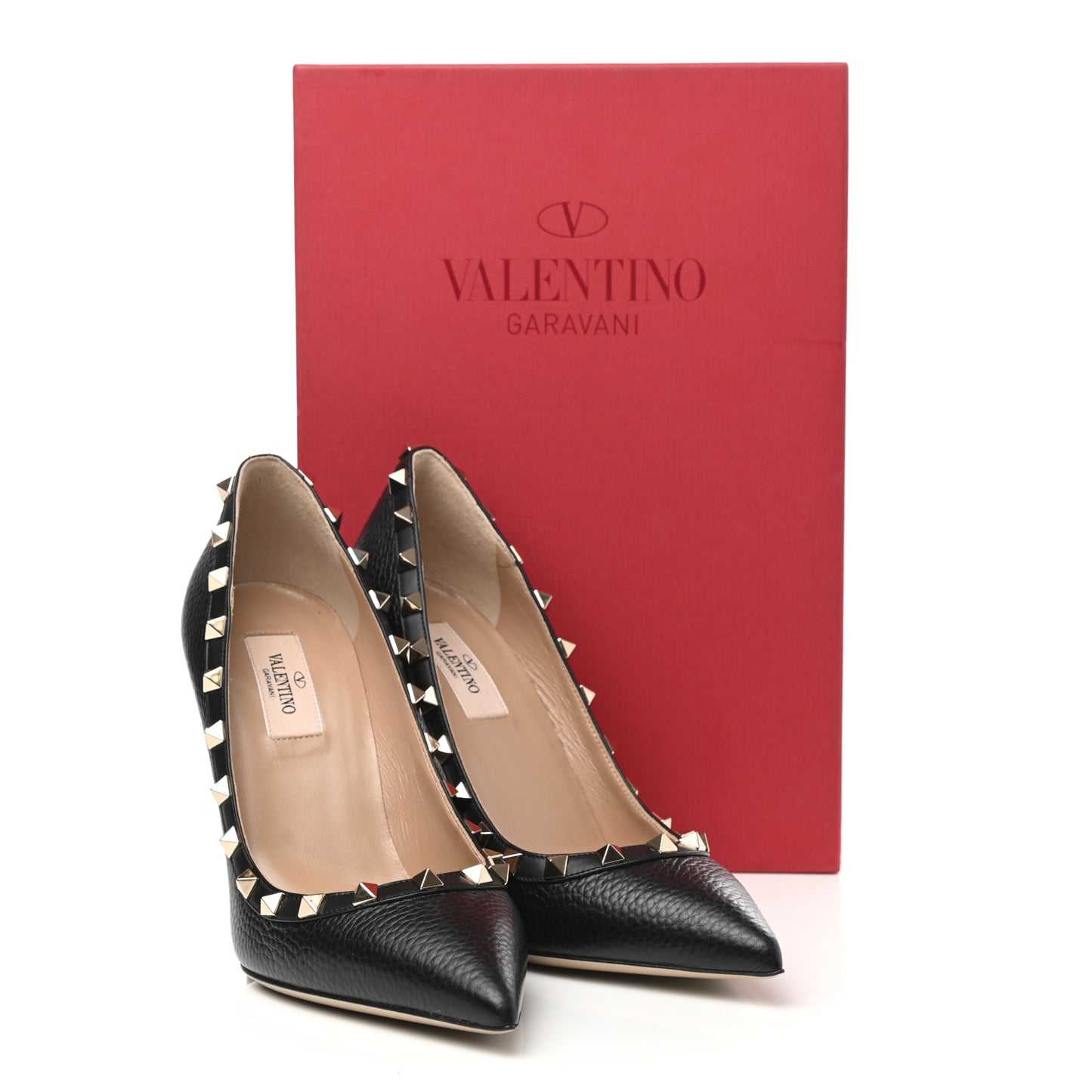 Pebbled Calfskin Rockstud 100mm Pumps 38 Black