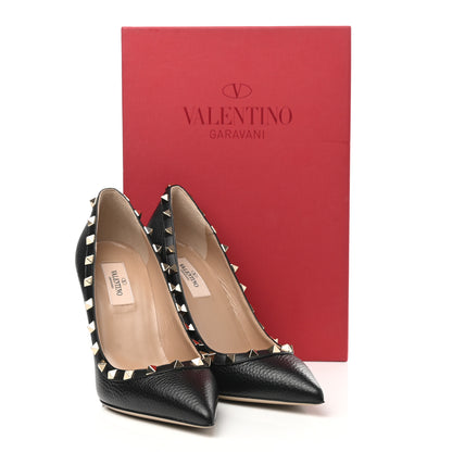 Valentino Garavani Pebbled Calfskin Rockstud 100mm Pumps 38 Black 8 of 8