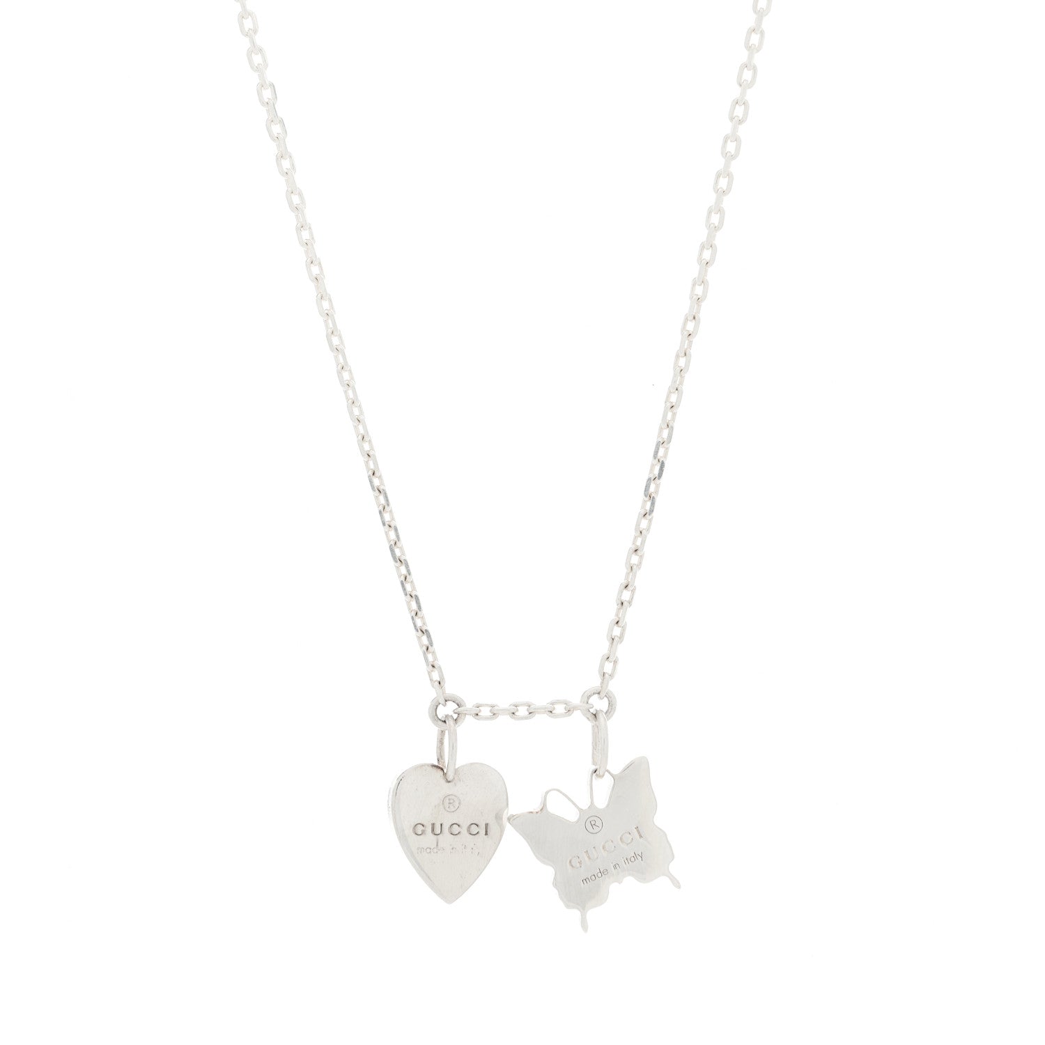 Gucci Sterling Silver Trademark Butterfly Heart Charm Pendant Necklace 3 of 5