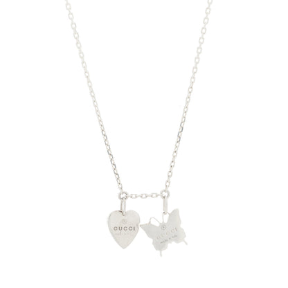 Gucci Sterling Silver Trademark Butterfly Heart Charm Pendant Necklace 3 of 5