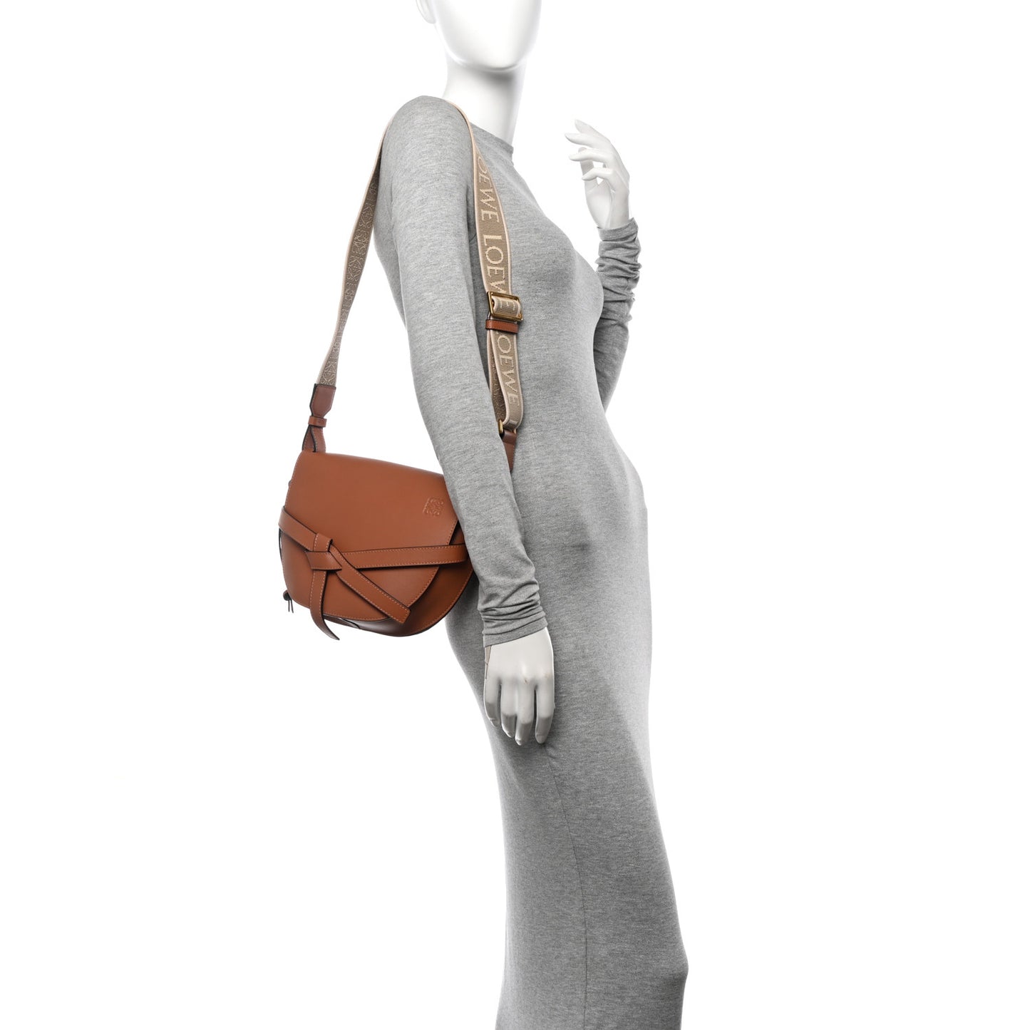 Calfskin Jacquard Small Gate Dual Bag Tan