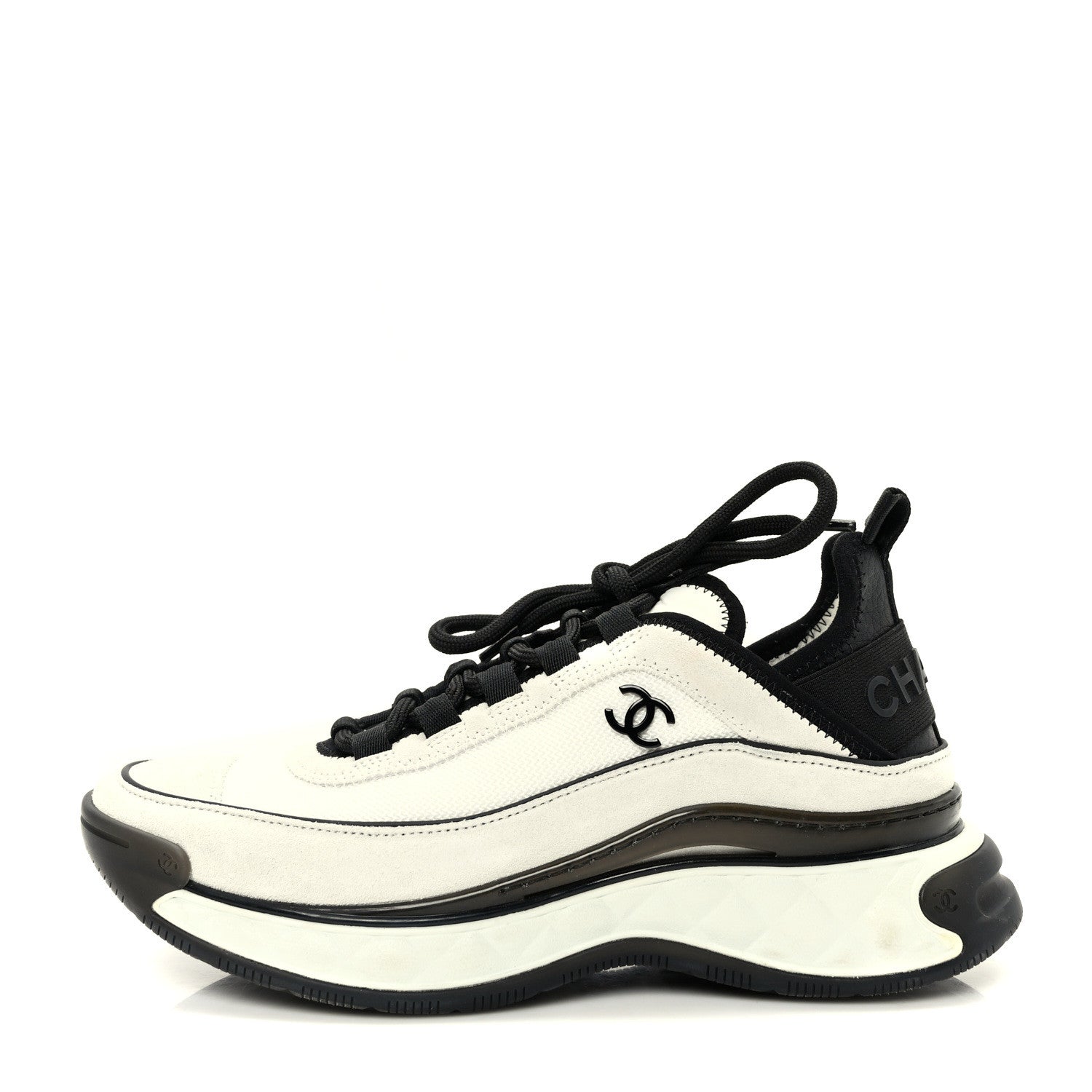 Chanel Suede Calfskin Mixed Fibers CC Sneakers 36 White Light Grey 1 of 9