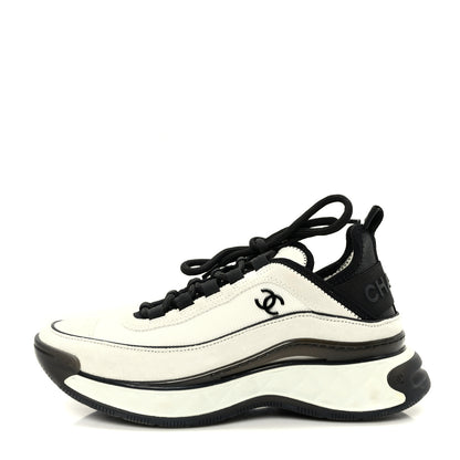 Chanel Suede Calfskin Mixed Fibers CC Sneakers 36 White Light Grey 1 of 9