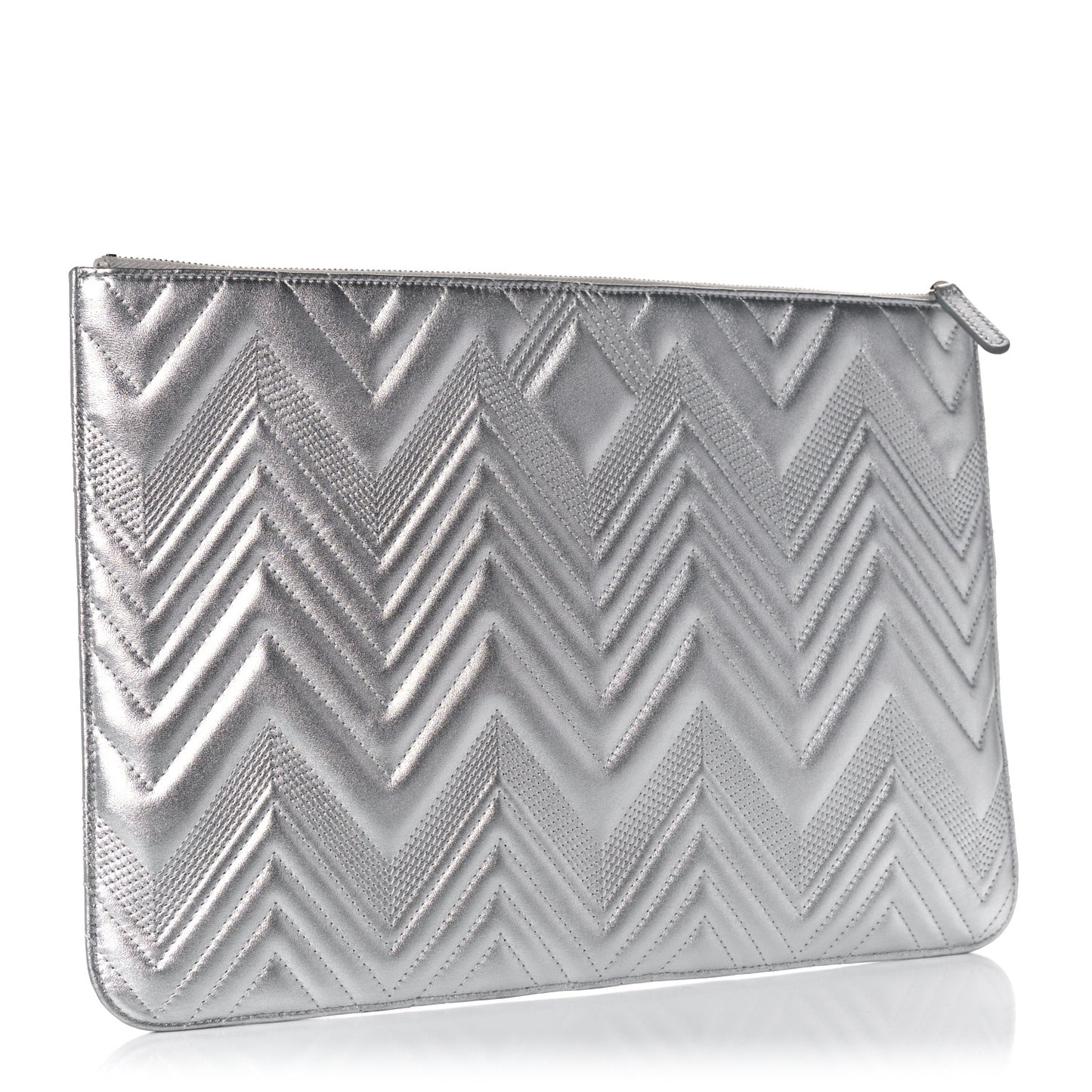 Metallic Lambskin Chevron Quilted Large Cosmetic Case