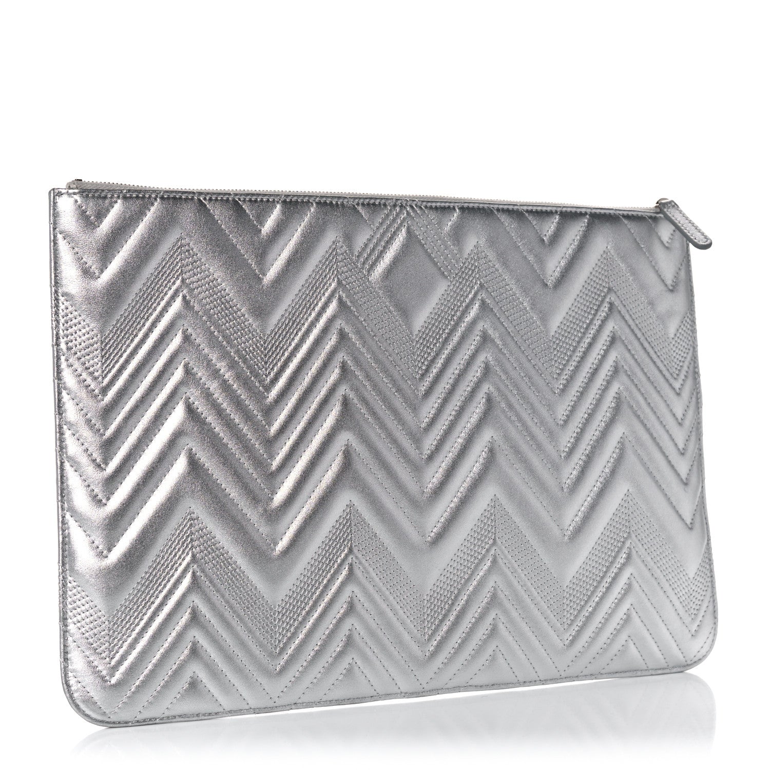 Chanel Metallic Lambskin Chevron Quilted Large Cosmetic Case 3 of 12