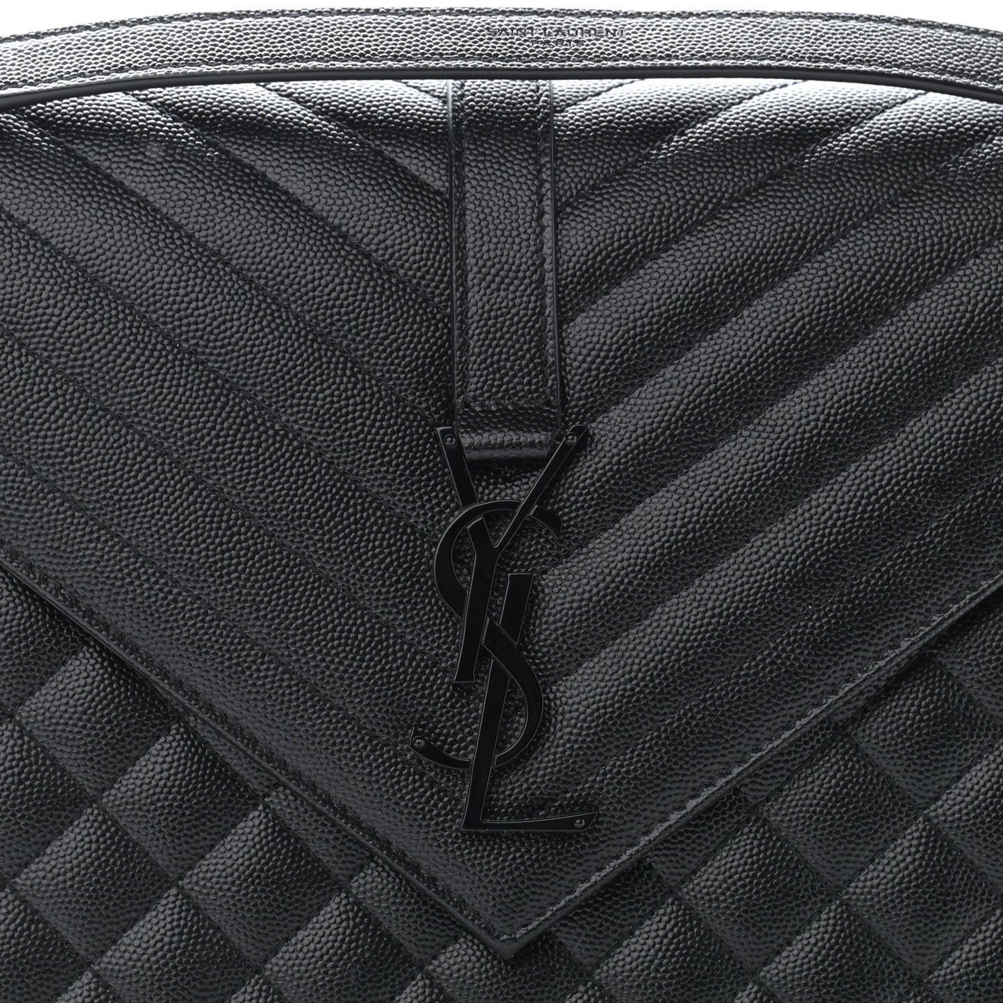 Grain De Poudre Textured Mixed Matelasse Large Triquilt Monogram Monochrome Satchel Black