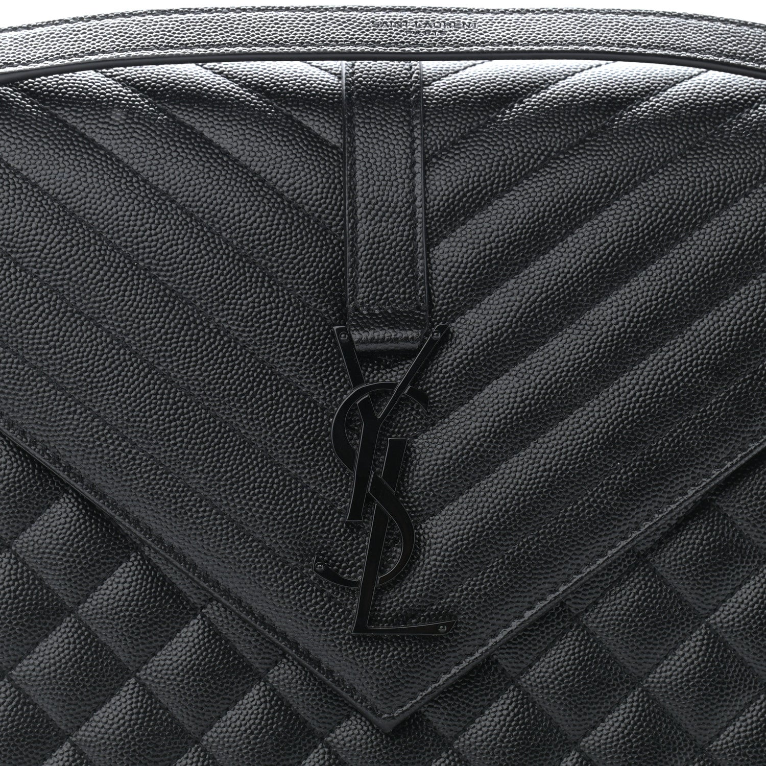 Saint Laurent Grain De Poudre Textured Mixed Matelasse Large Triquilt Monogram Monochrome Satchel Black 8 of 11