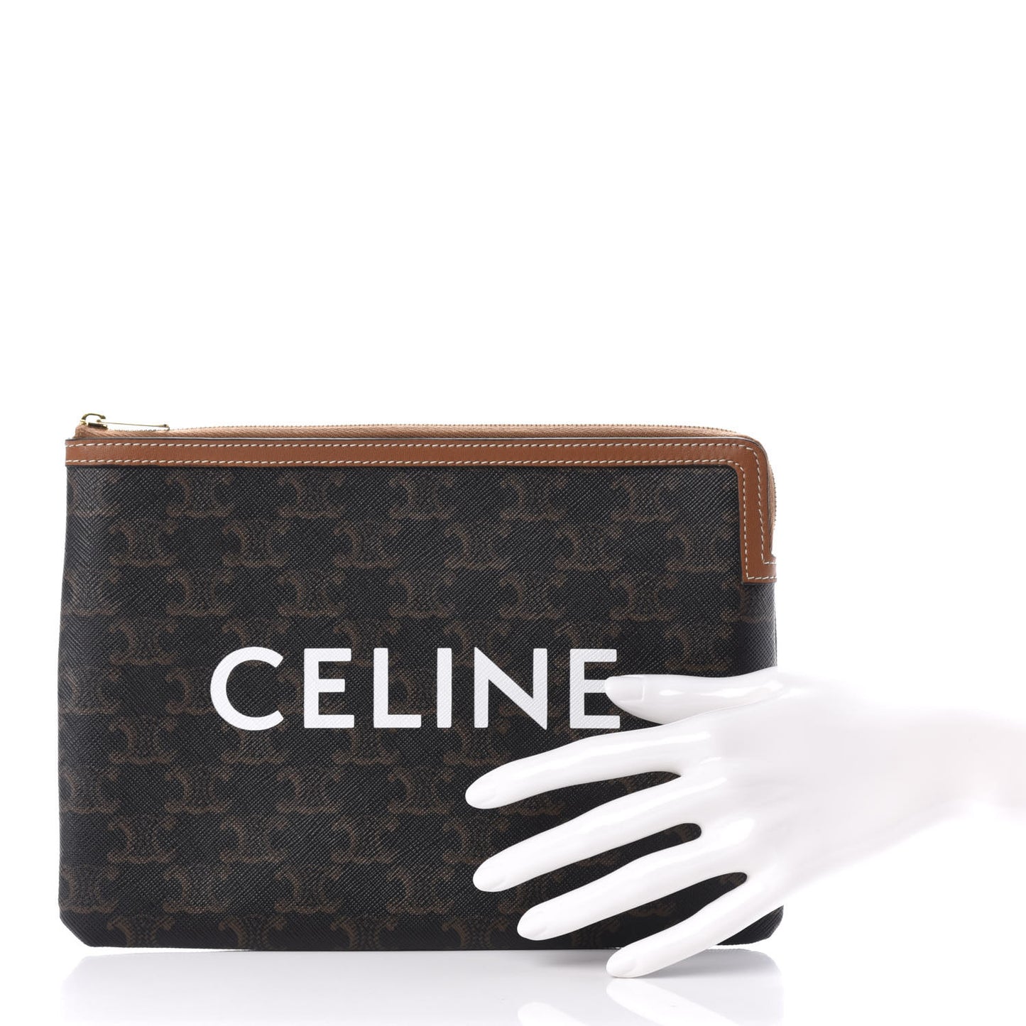 Triomphe Canvas Lambskin Small Pouch Tan