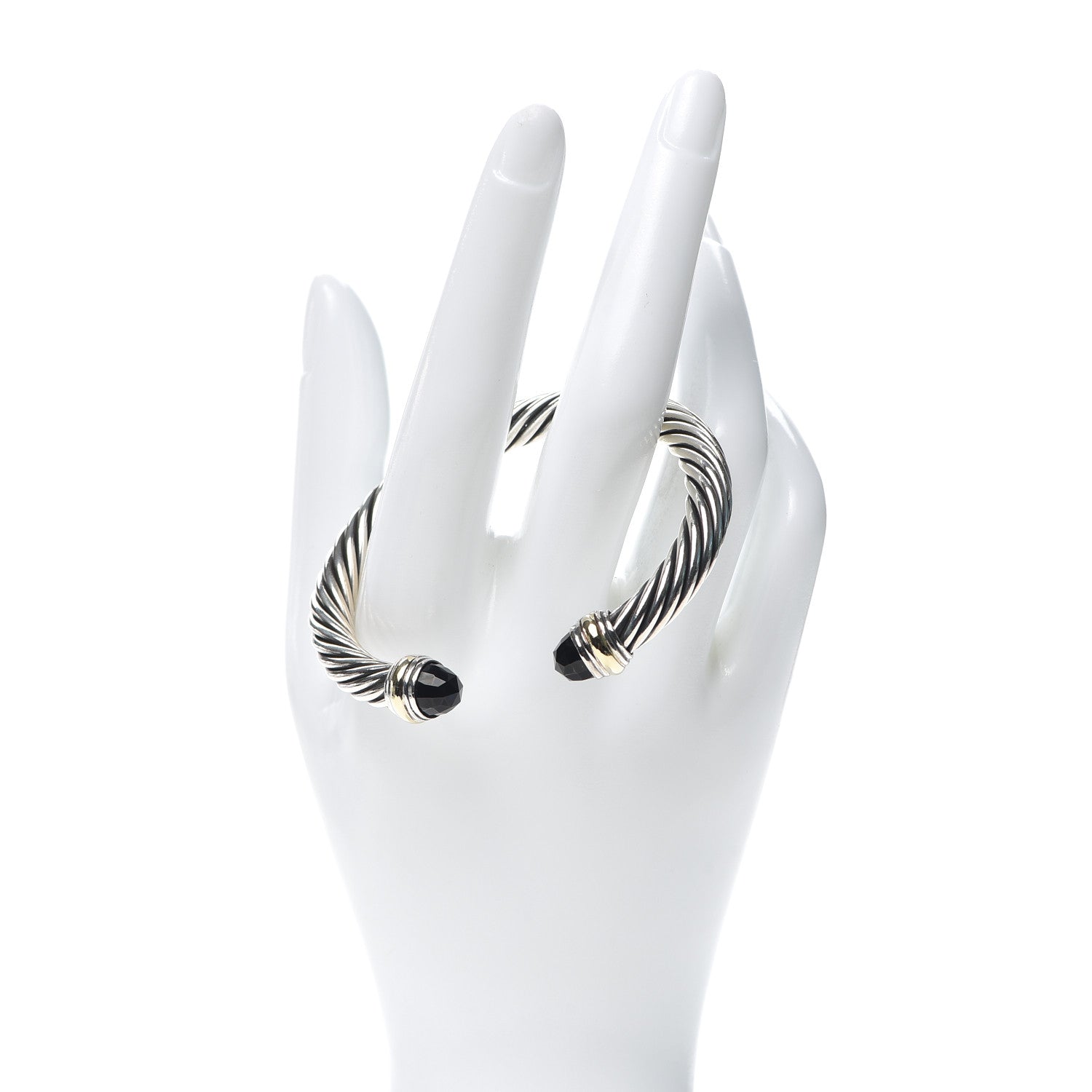 David Yurman Sterling Silver 14K Yellow Gold Black Onyx 7mm Cable Classics Bracelet 2 of 5