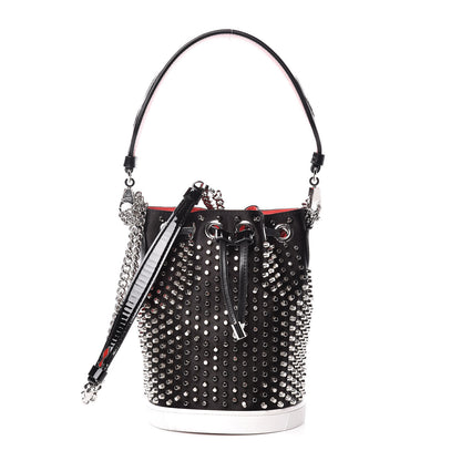 Christian Louboutin Silk Satin Calfskin Marie Jane Loubirun Studded Bucket Black Silver 1 of 12