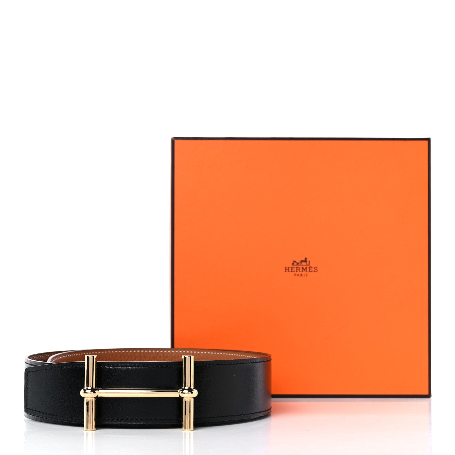 Hermes Box Togo 32mm H d'Ancre Belt 85 34 Black Gold 5 of 5