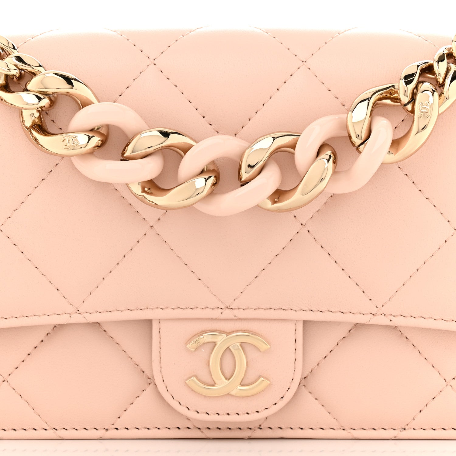 Chanel Lambskin Resin Bi-Color Quilted Wallet On Chain WOC Light Beige 9 of 13