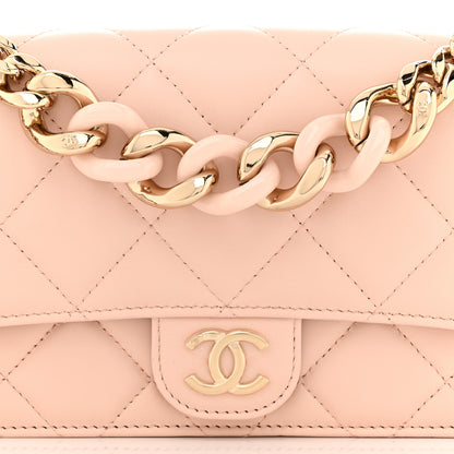 Chanel Lambskin Resin Bi-Color Quilted Wallet On Chain WOC Light Beige 9 of 13