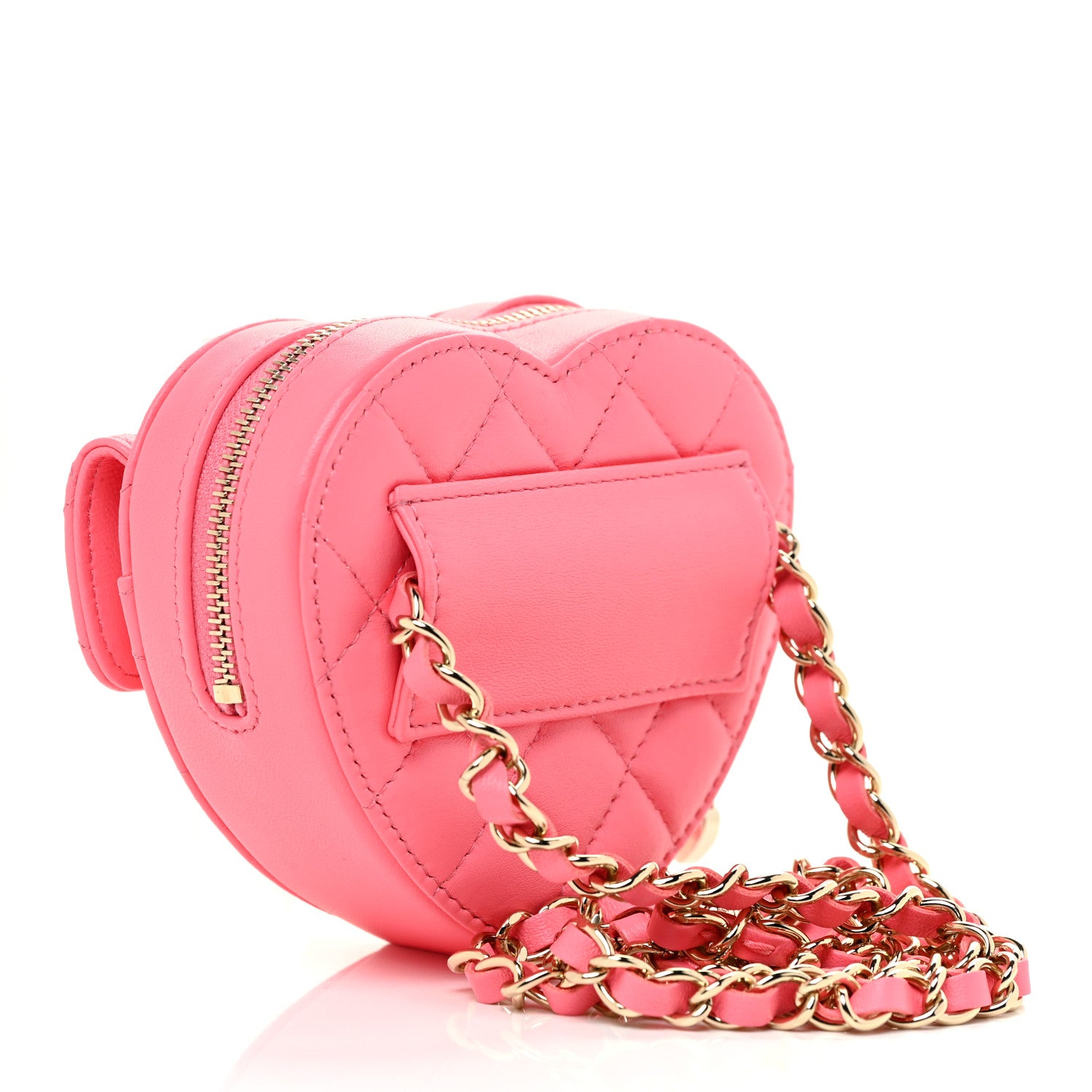 Chanel Lambskin Quilted CC In Love Heart Waist Belt Bag With Chain Pink 3 of 11
