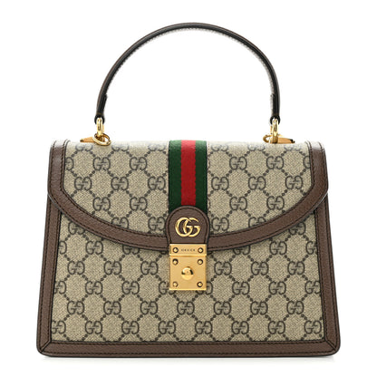 Gucci GG Supreme Monogram Textured Dollar Calfskin Web Small Ophidia Padlock Top Handle Bag Beige Ebony New Acero 1 of 11