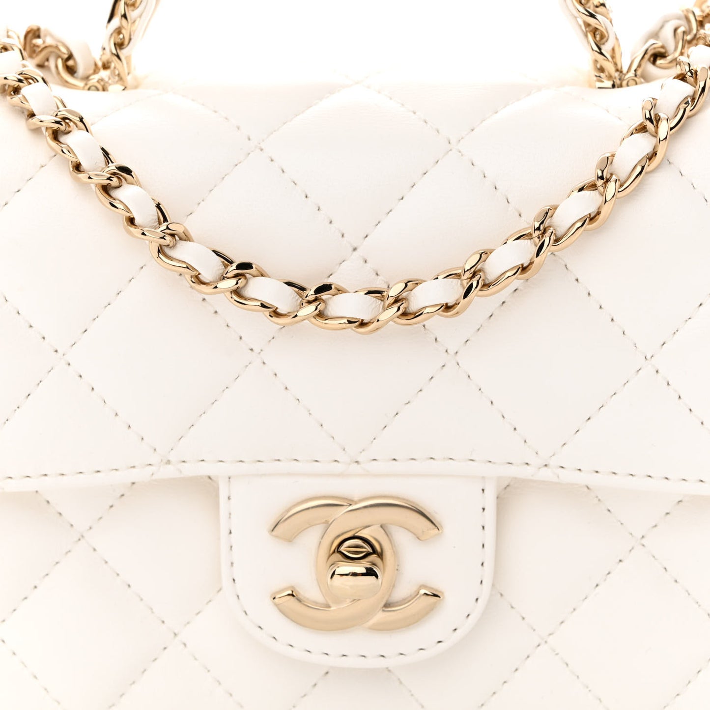 Lambskin Quilted Mini Crystal Top Handle Rectangular Flap White