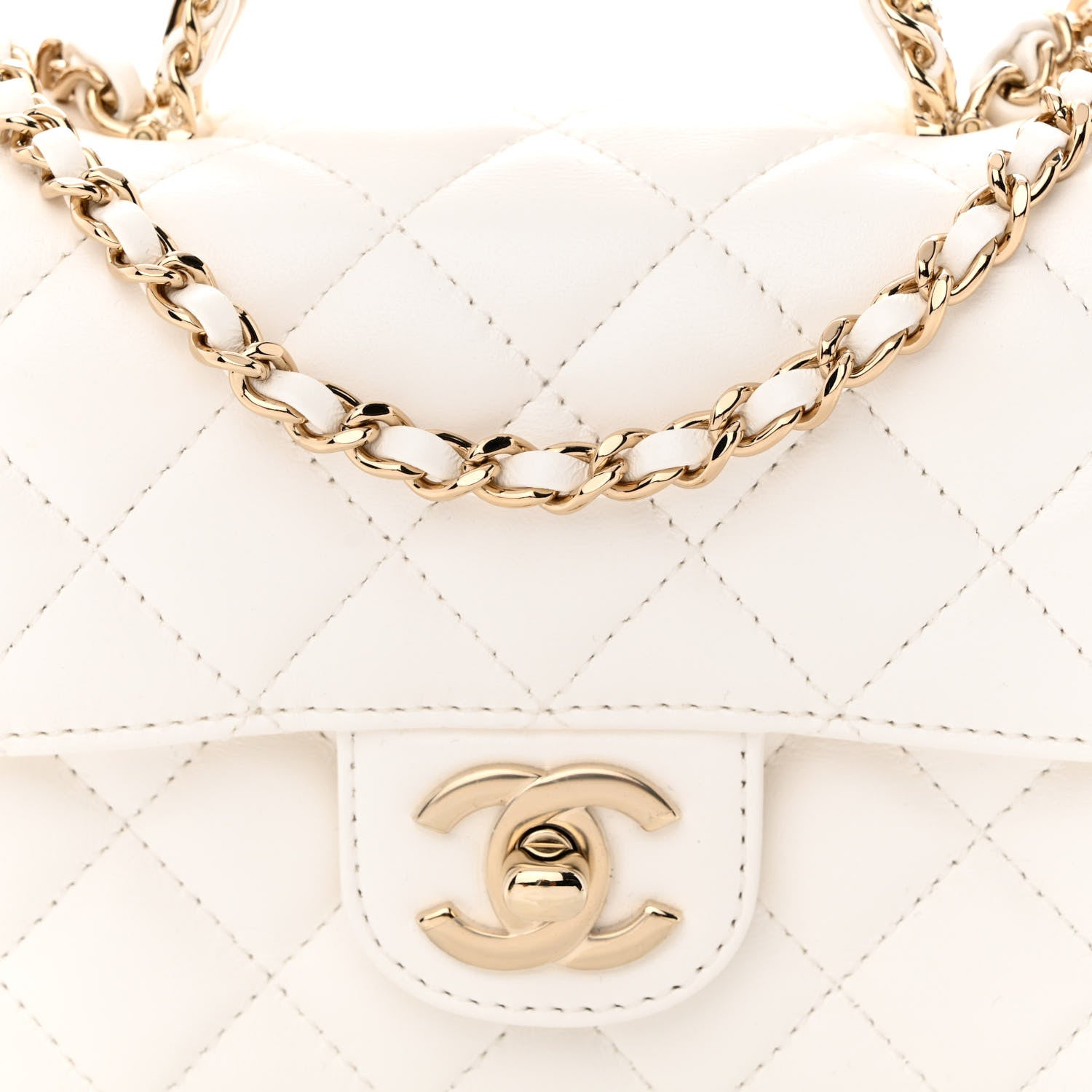 Chanel Lambskin Quilted Mini Crystal Top Handle Rectangular Flap White 8 of 12