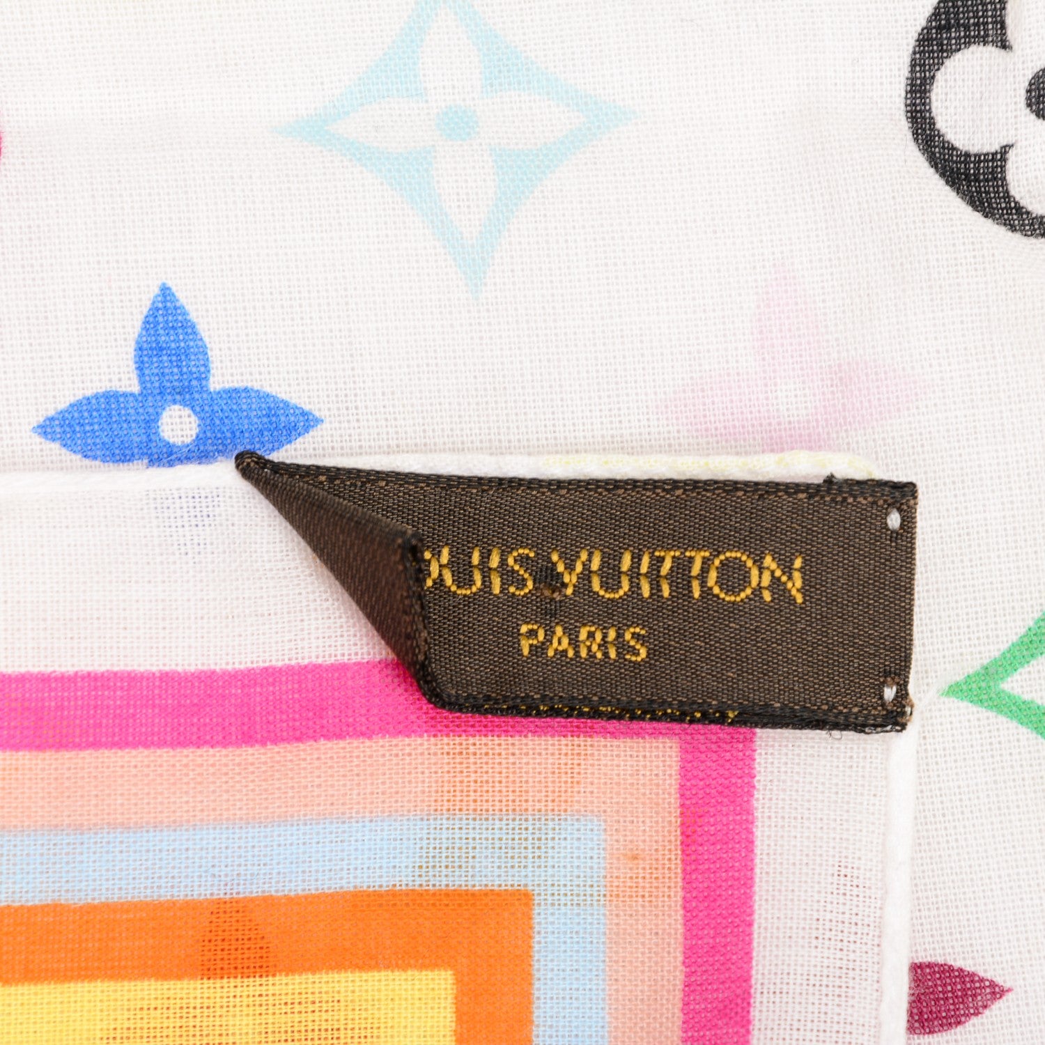 Louis Vuitton Cotton Monogram Multicolor Square Scarf White 4 of 4