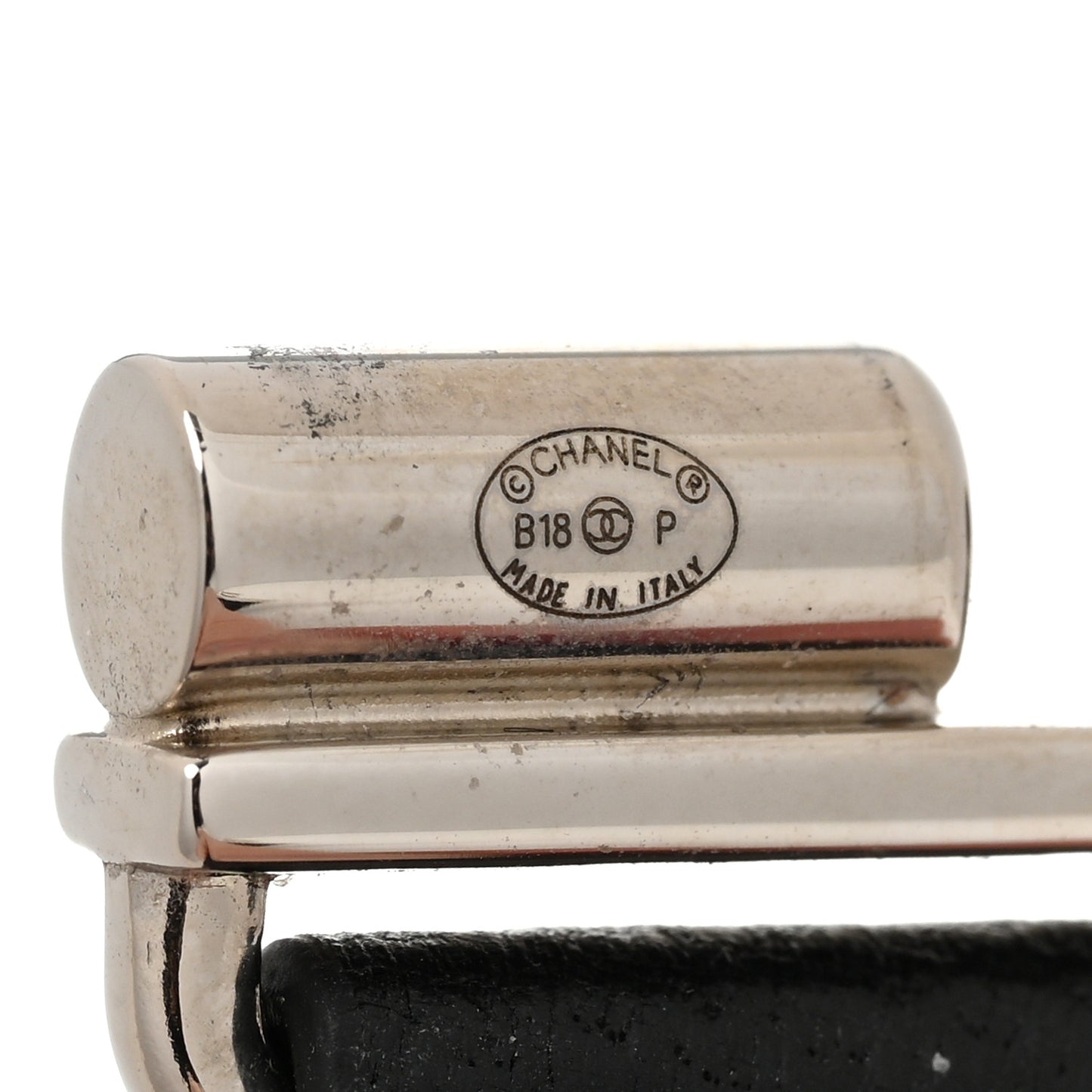 Calfskin Crystal CC Cuff Bracelet M Black