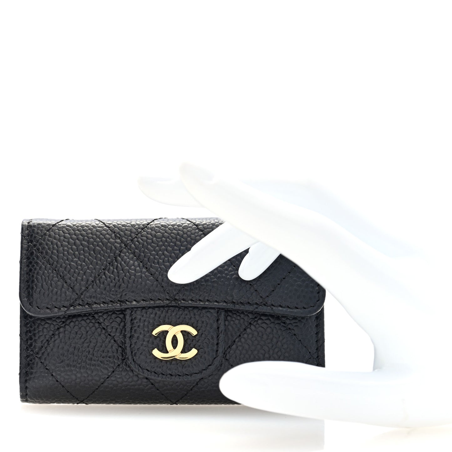 Caviar Quilted 6 Key Holder Black