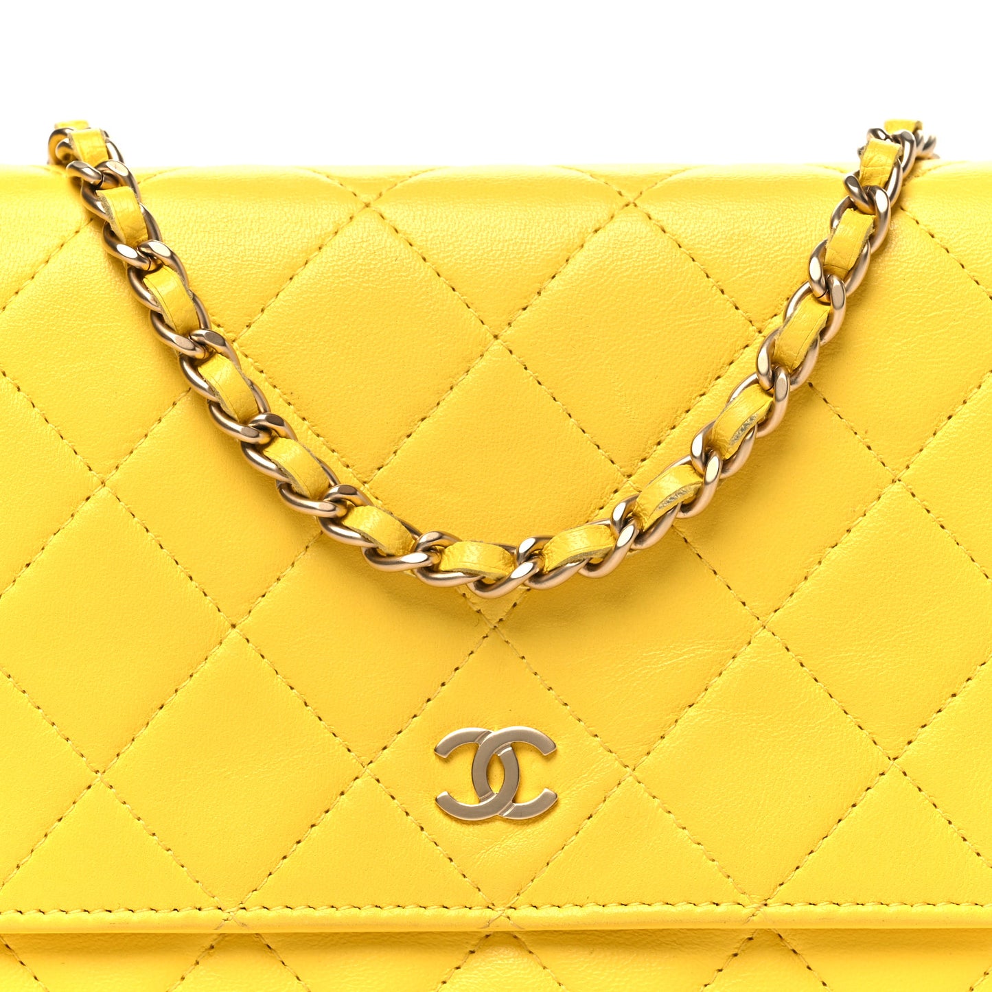 Lambskin Quilted Wallet on Chain WOC Yellow