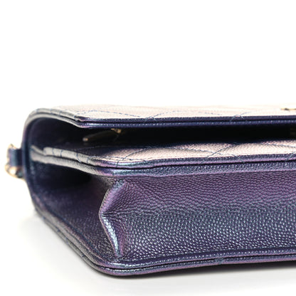 Chanel Iridescent Caviar Quilted Wallet On Chain WOC Dark Blue 10 of 12