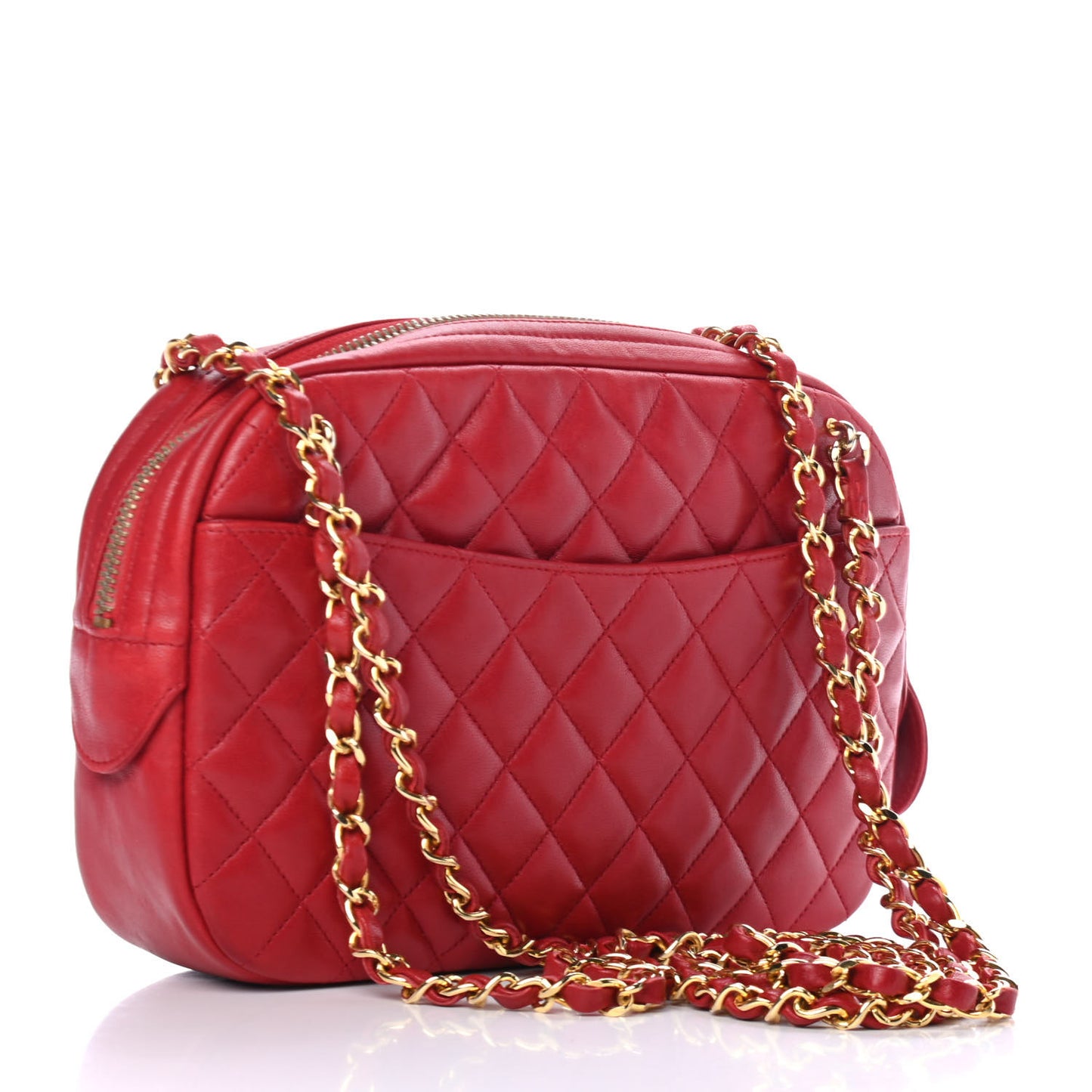 Lambskin Quilted Camera Case Red