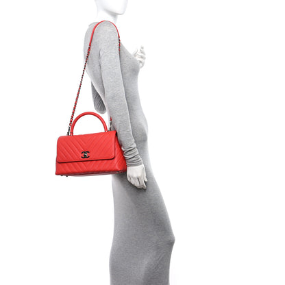 Chanel Caviar Chevron Quilted Small Coco Handle Flap Coral 2 of 11