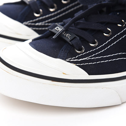 Chanel Canvas Lace Up Cap Toe Sneakers 39 Navy 11 of 14