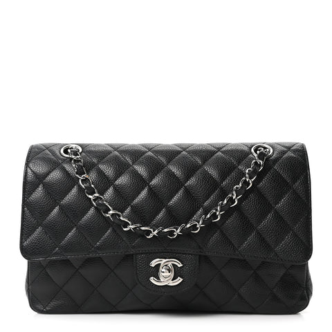 Caviar Quilted Medium Double Flap Black