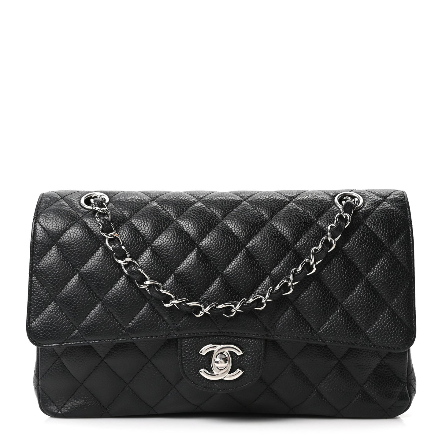 Caviar Quilted Medium Double Flap Black