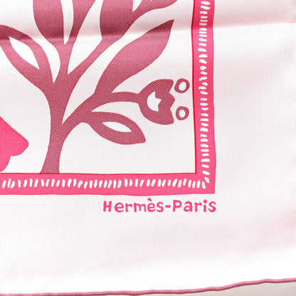 Hermes Silk Gavroche L Annee du Buffle Pocket Square Scarf Rose Pale Rose Vif Lie De Vin 2 of 4
