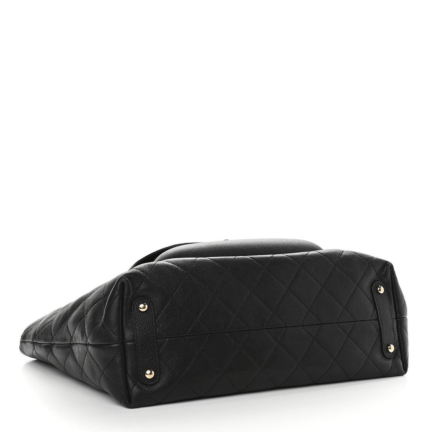 Sheepskin Caviar Quilted Large Shopping Tote Black