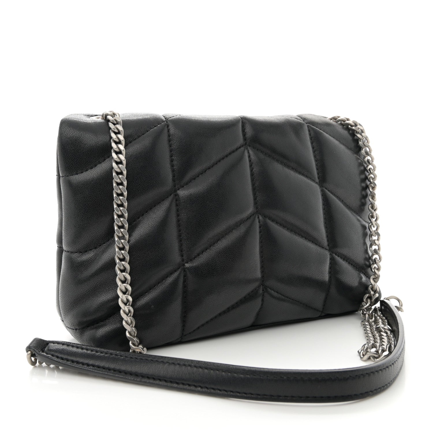 Saint Laurent Lambskin Quilted Toy Loulou Puffer Monogram Chain Satchel Black 3 of 10
