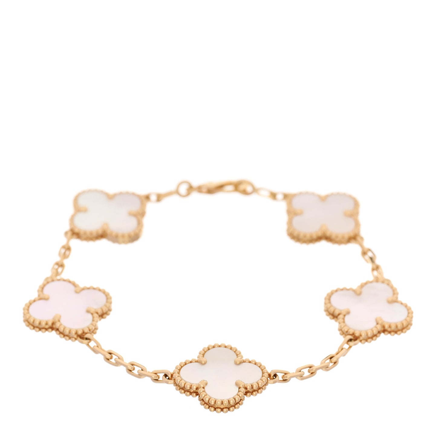 18K Yellow Gold Mother of Pearl 5 Motifs Vintage Alhambra Bracelet