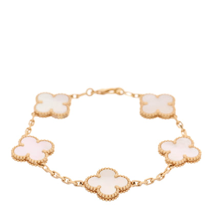 Van Cleef & Arpels 18K Yellow Gold Mother of Pearl 5 Motifs Vintage Alhambra Bracelet 1 of 5