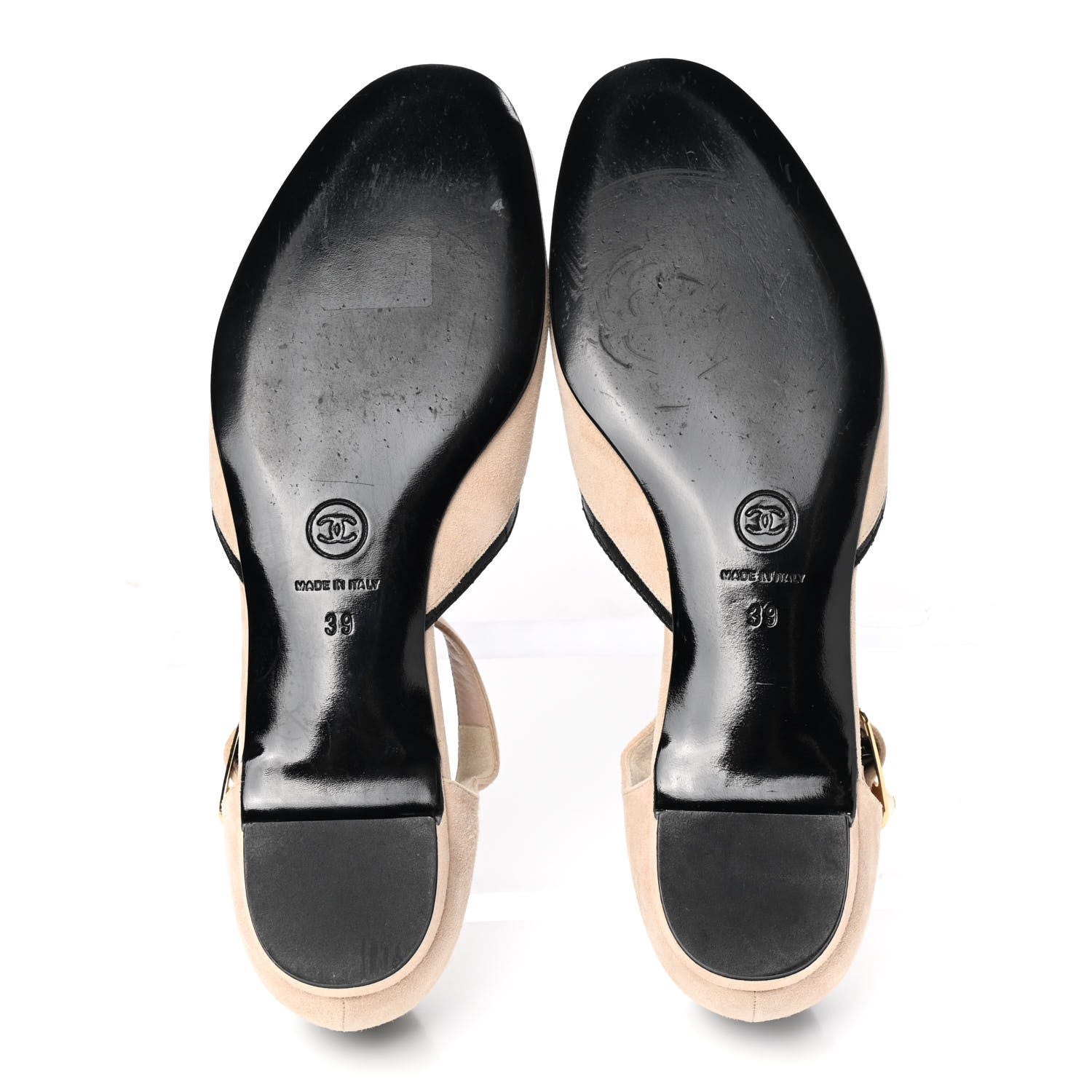 Chanel Lambskin Suede Ankle Strap Flats 39 Beige Black 5 of 9