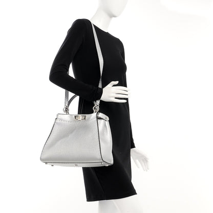 Fendi Cuoio Romano Lux Selleria Medium Peekaboo Iconic Satchel Argento 2 of 7
