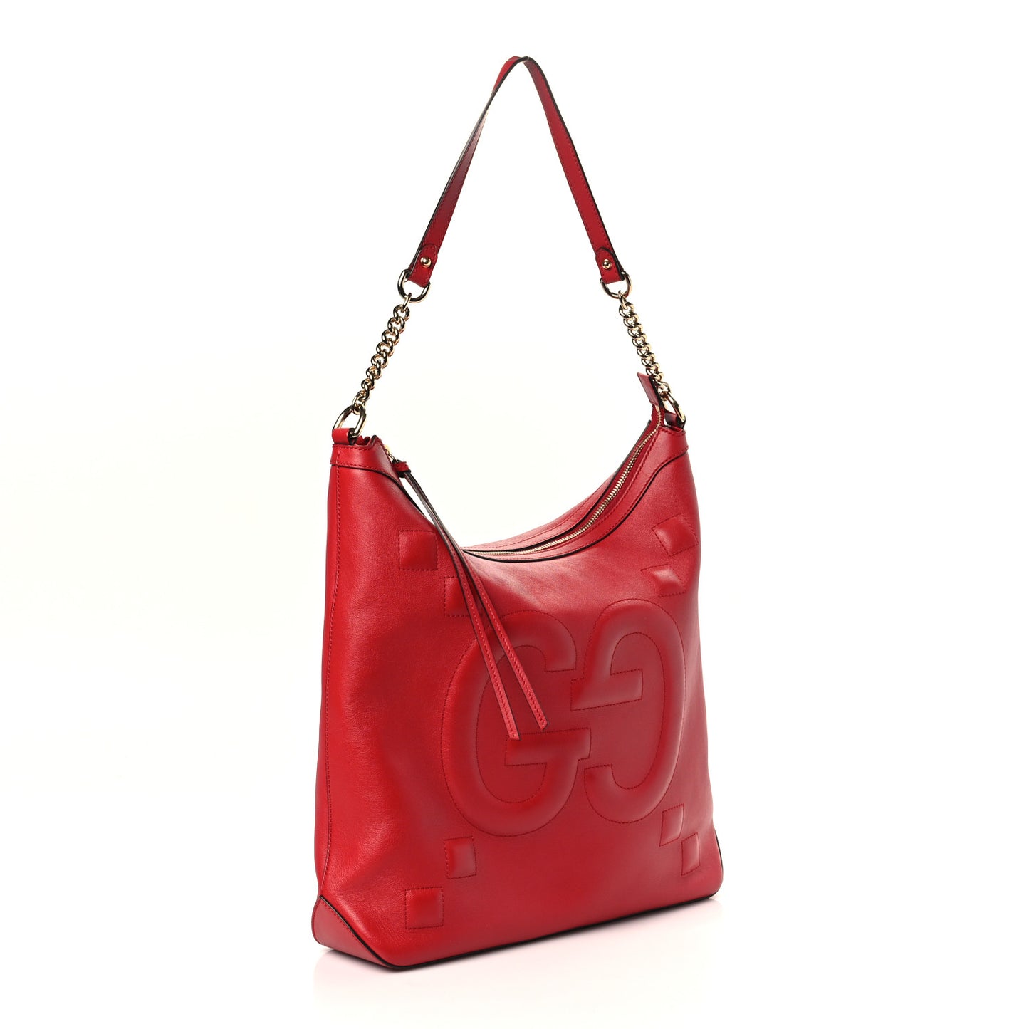 Apollo Calfskin GG Dadini Embroidered Chain Hobo Hibiscus Red
