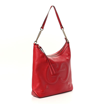Gucci Apollo Calfskin GG Dadini Embroidered Chain Hobo Hibiscus Red 3 of 9