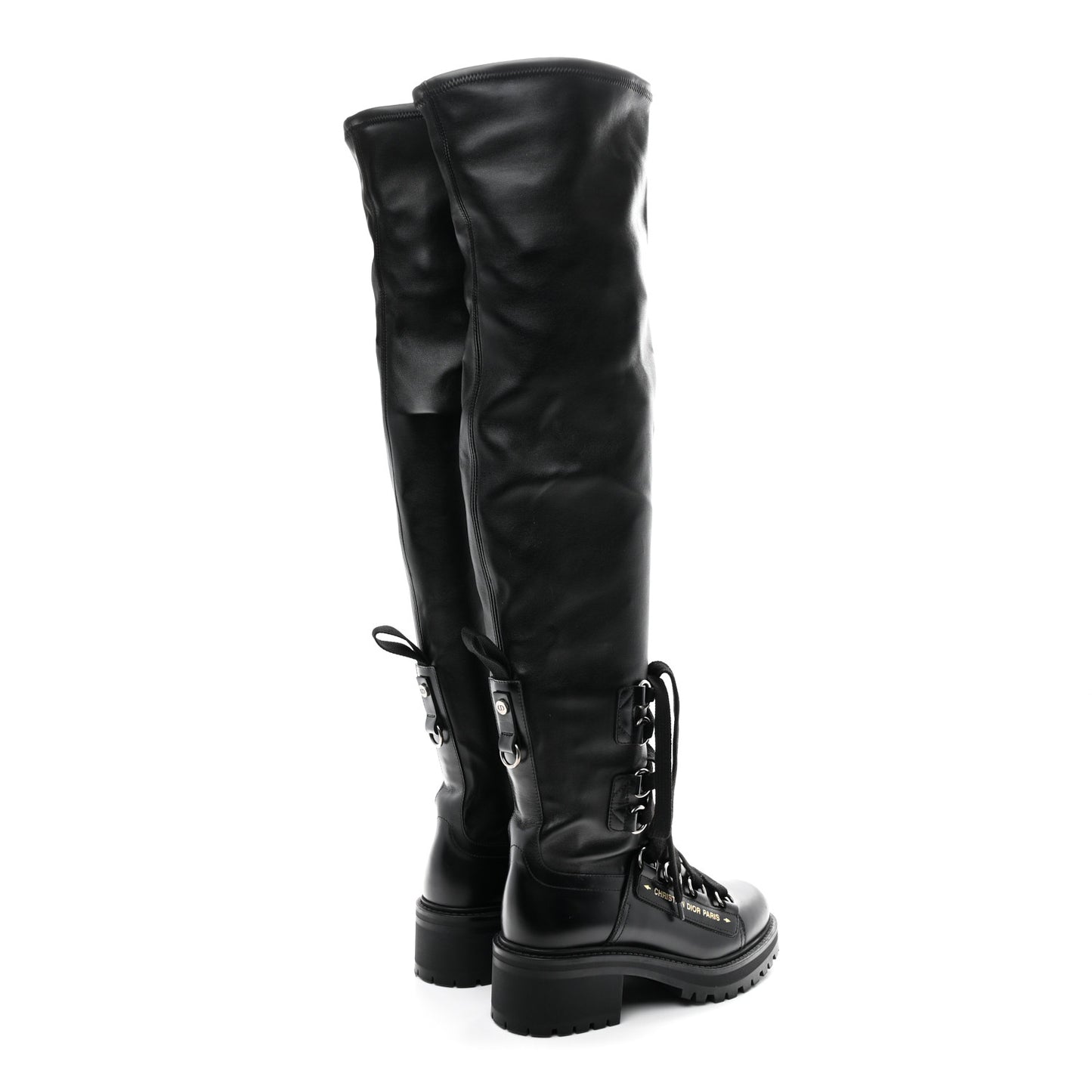 Lambskin Stretch D-Fight Knee Boots 38.5 Black