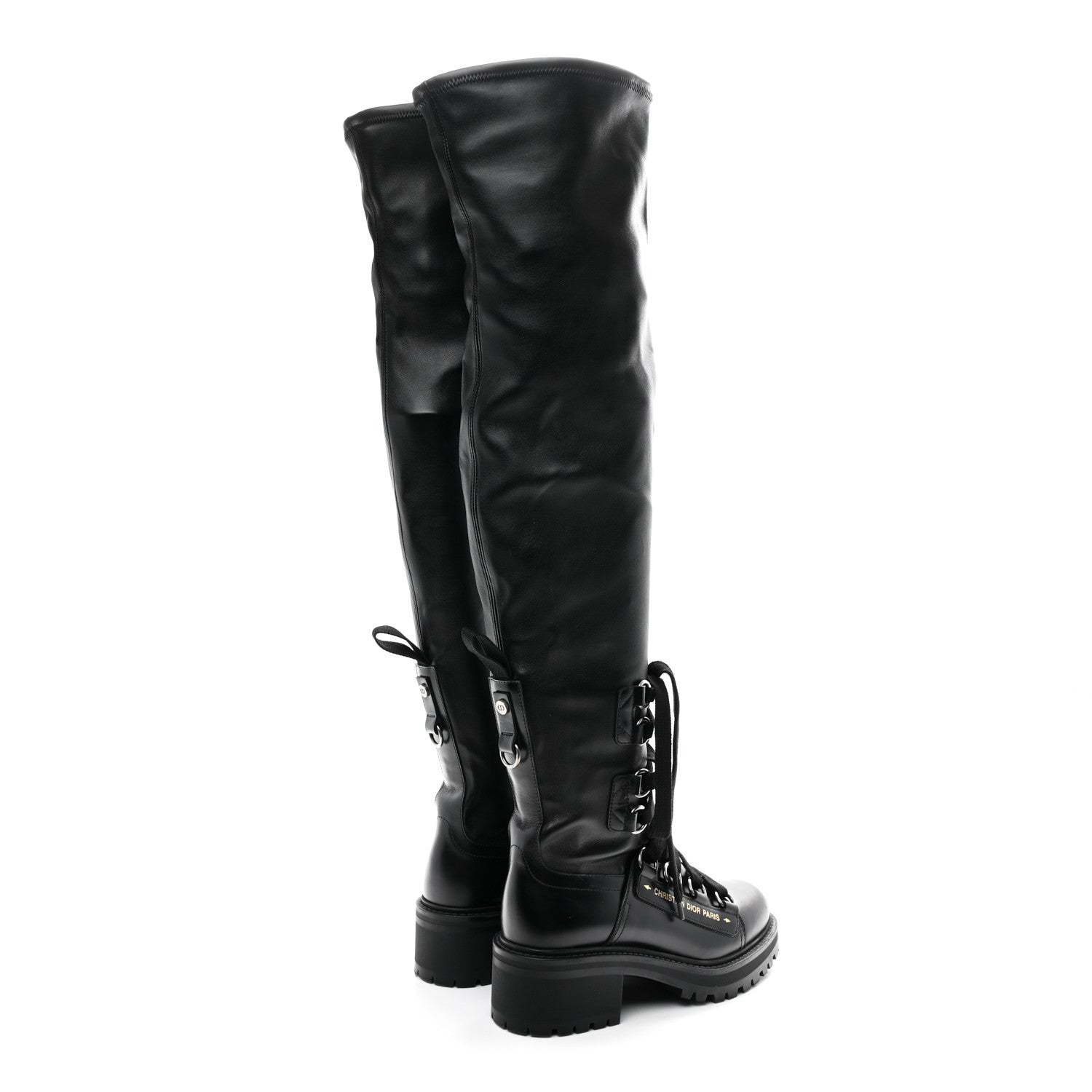 Christian Dior Lambskin Stretch D-Fight Knee Boots 38.5 Black 4 of 9